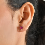 D'Joy - African Ruby Heart Stud Earring with Push Back in Rhodium Overlay Sterling Silver 2.20 Ct._8705699_1