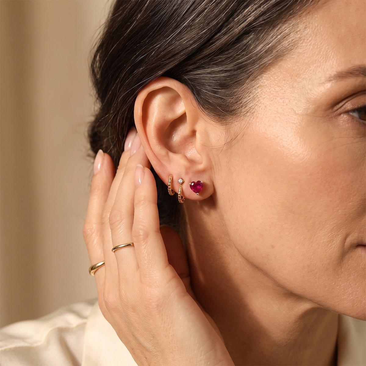 D'Joy - African Ruby Heart Stud Earring with Push Back in Rhodium Overlay Sterling Silver 2.20 Ct. V32575855 3