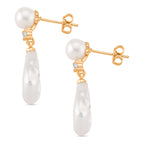 White Keshi Pearl, White Cubic Zirconia & White Fresh Water Pearl Drop Earring with Push Back 15.00 Ct._8705721_3