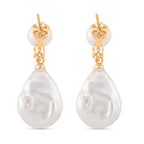 White Keshi Pearl, White Cubic Zirconia & White Fresh Water Pearl Drop Earring with Push Back 15.00 Ct._8705721_4