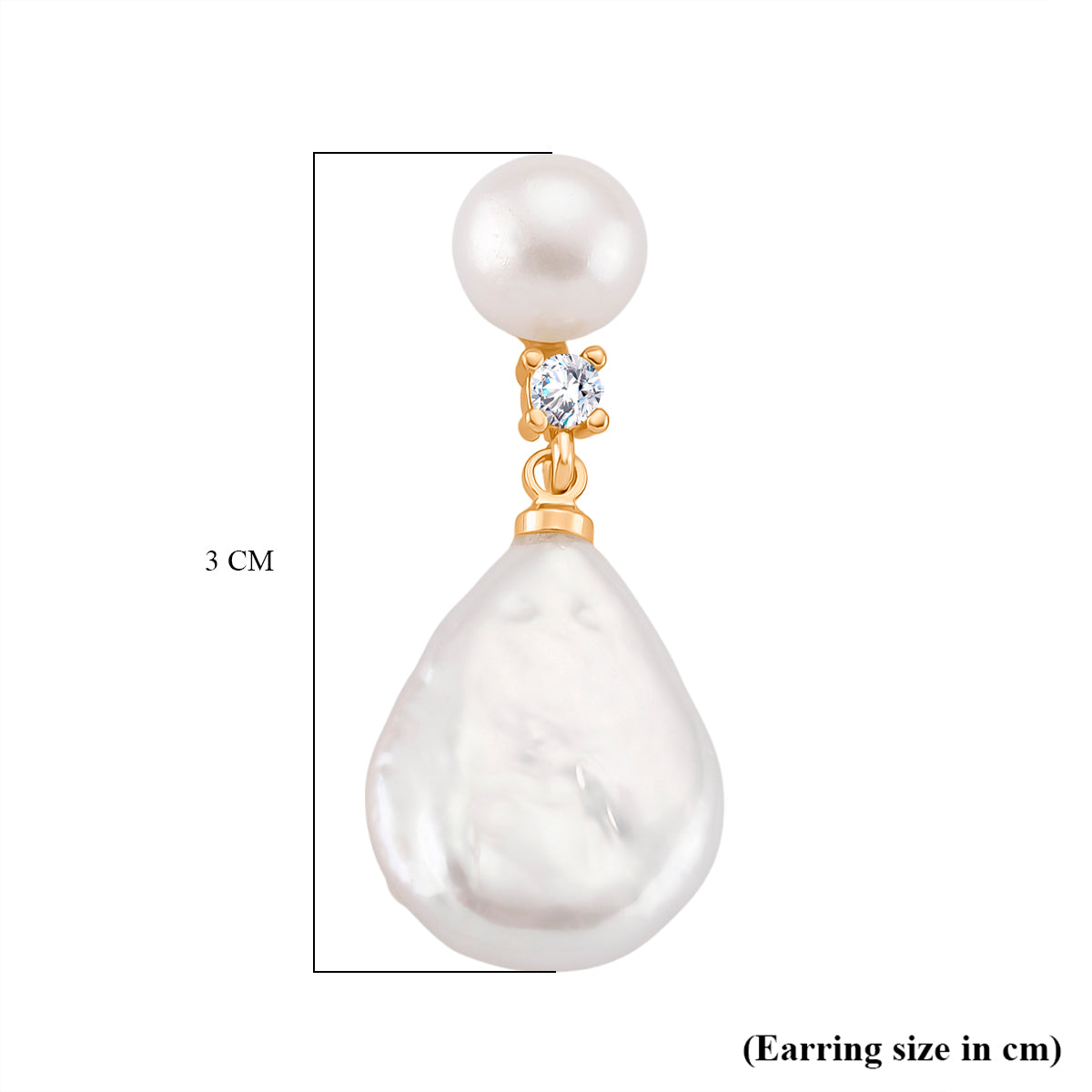 White Keshi Pearl, White Cubic Zirconia &amp; White Fresh Water Pearl Drop Earring with Push Back 8705721 6