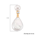 White Keshi Pearl, White Cubic Zirconia & White Fresh Water Pearl Drop Earring with Push Back 15.00 Ct._8705721_5