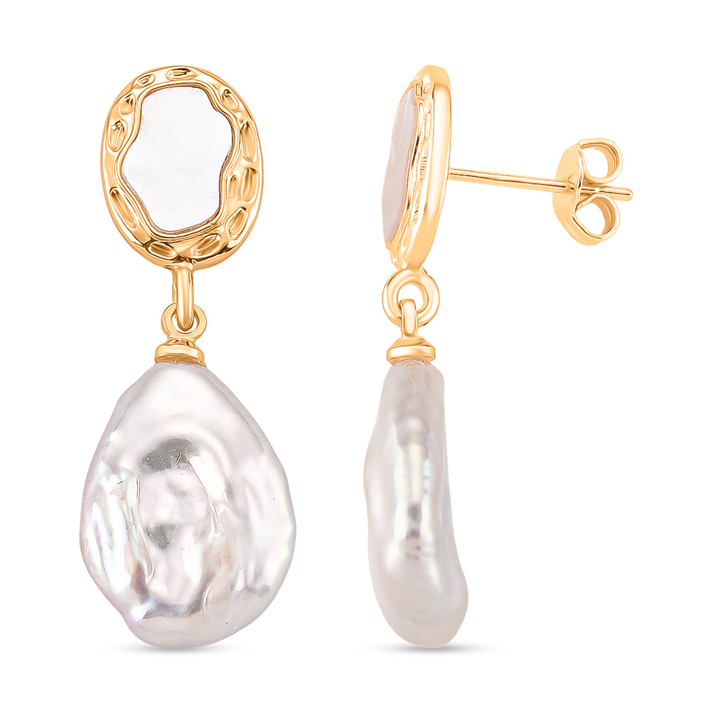 White Keshi Pearl & White Mother Of Pearl Drop Earring with Push Back 14.00 Ct._8705722
