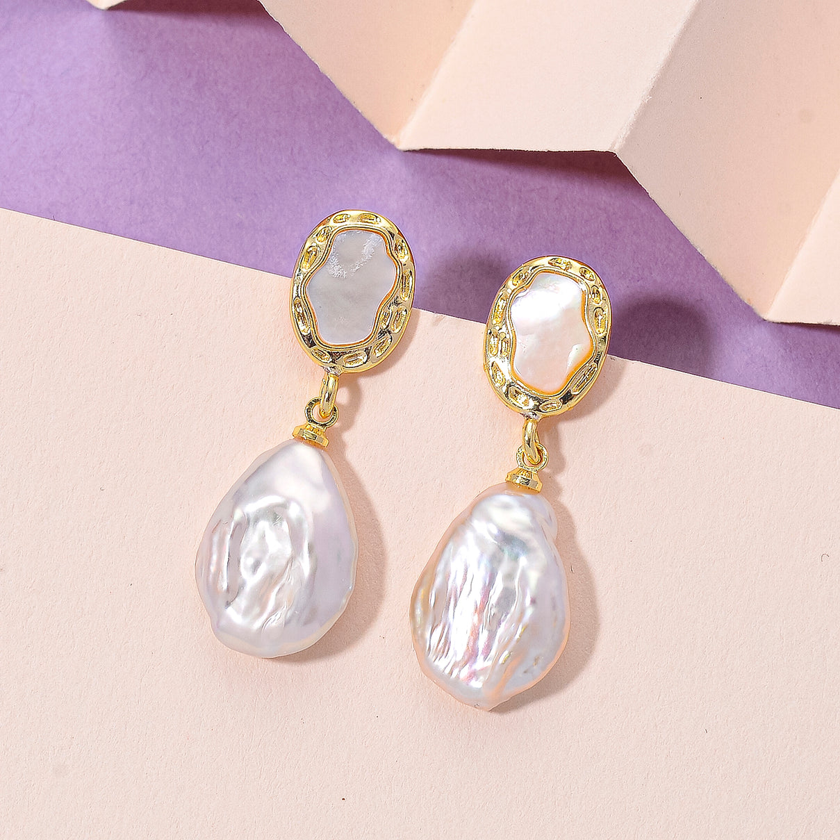 White Keshi Pearl &amp; White Mother Of Pearl Drop Earring with Push Back 14.00 Ct. 8705722 2