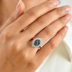 D'Joy - Australian Opal Triplet & Moissanite Halo Ring in Rhodium Overlay Sterling Silver 2.50 Ct._8705914_1