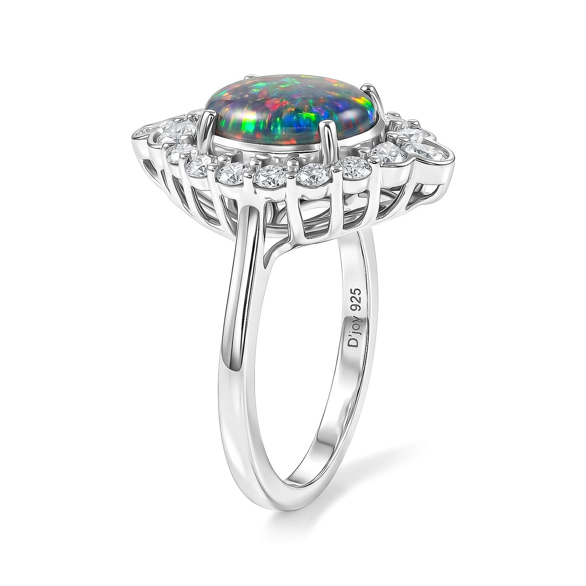 D'Joy - Australian Opal Triplet &amp; Moissanite Halo Ring in Rhodium Overlay Sterling Silver 2.50 Ct. 8705914 4