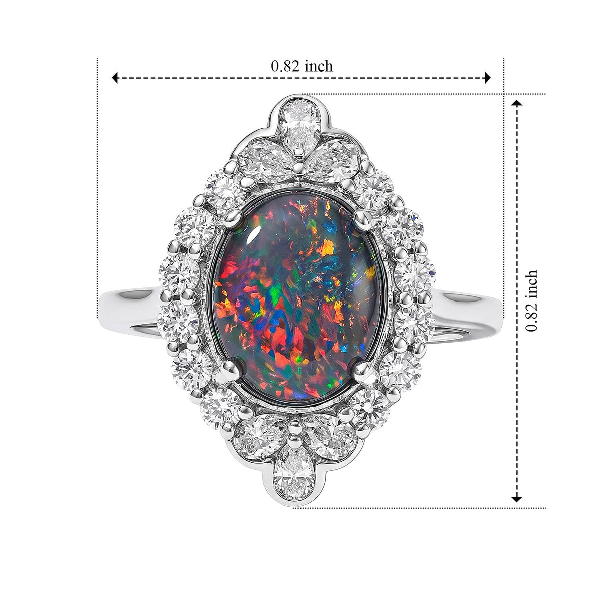 D'Joy - Australian Opal Triplet &amp; Moissanite Halo Ring in Rhodium Overlay Sterling Silver 2.50 Ct. 8705914 6
