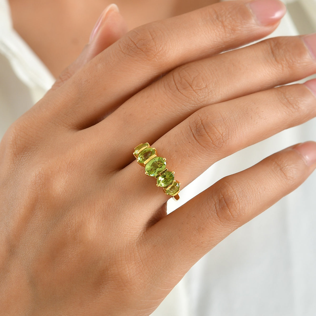 D'Joy - Natural Hebei Peridot 5 Stone Ring in Yellow Gold Plated Sterling Silver 2.30 Ct. V32730617 2