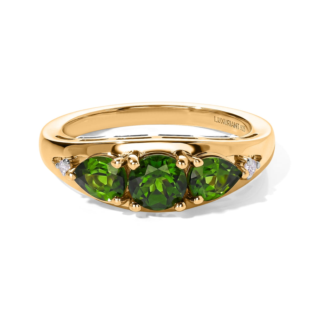Luxuriant Natural Chrome Diopside, Lab Grown Diamond 3 Stone Ring Sterling Silver  1.331  Ct._8706441
