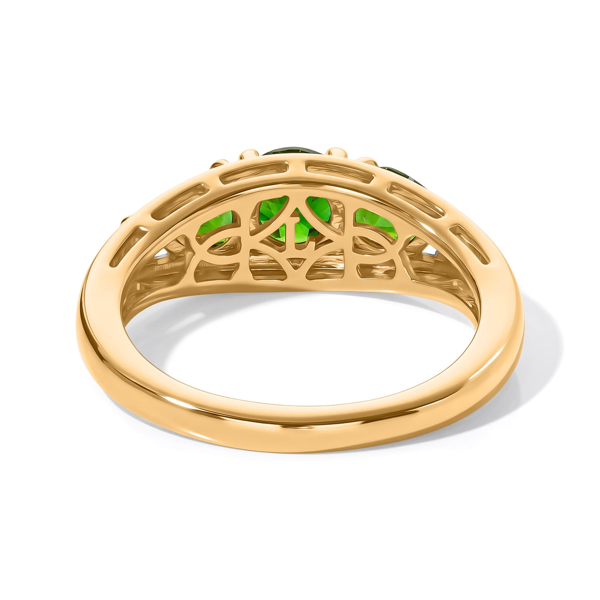Luxuriant - Natural Chrome Diopside &amp; Lab Grown Diamond (SI-G-H) Trilogy Ring in Yellow Gold Plated Sterling Silver 1.33 Ct. 8706441 5