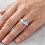 D'Joy - Blue Zircon & White Diamond Ballerina Ring in Rhodium Overlay Sterling Silver 1.46 Ct._8706508_1