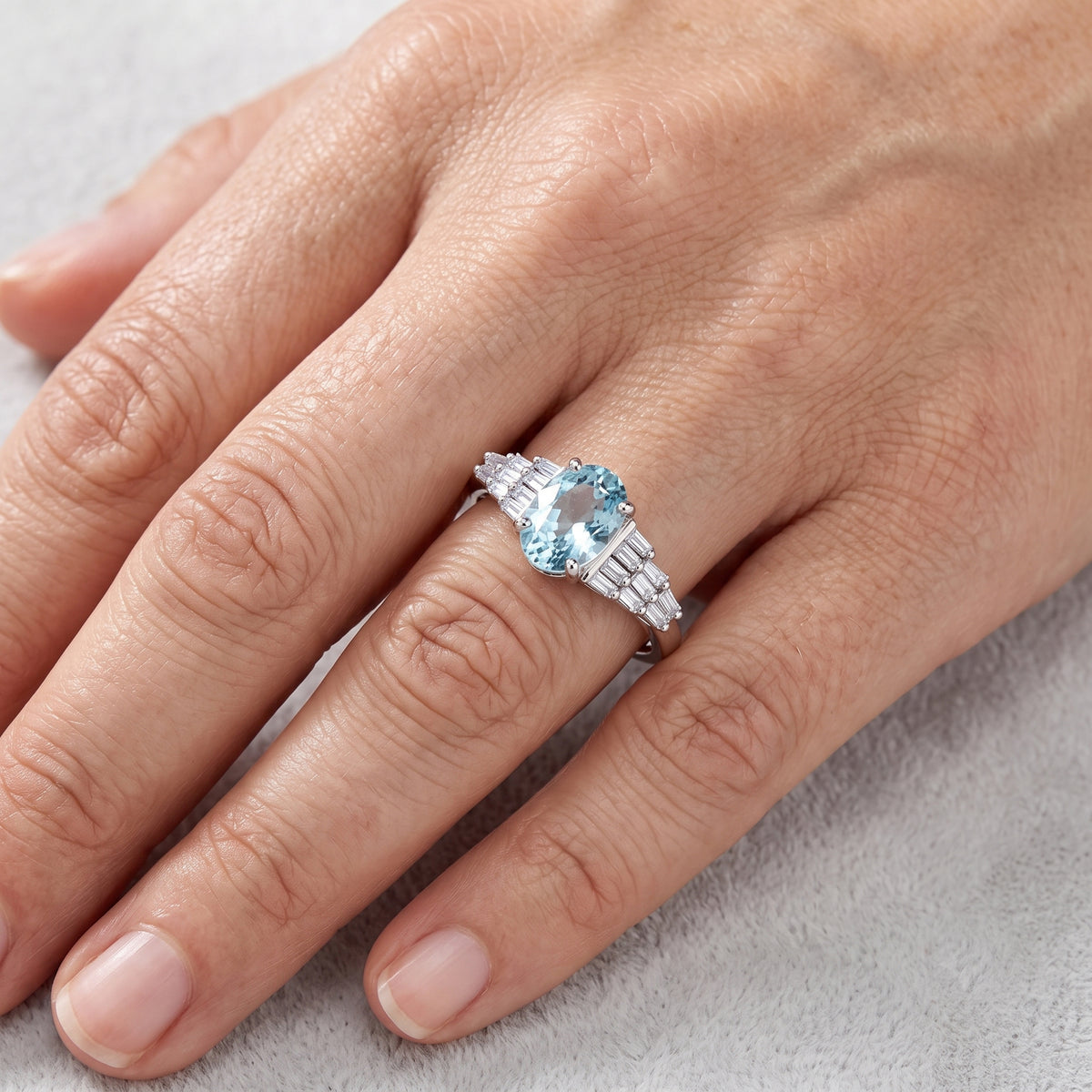D'Joy - Blue Zircon &amp; White Diamond Ballerina Ring in Rhodium Overlay Sterling Silver 1.50 Ct. 8706508 2