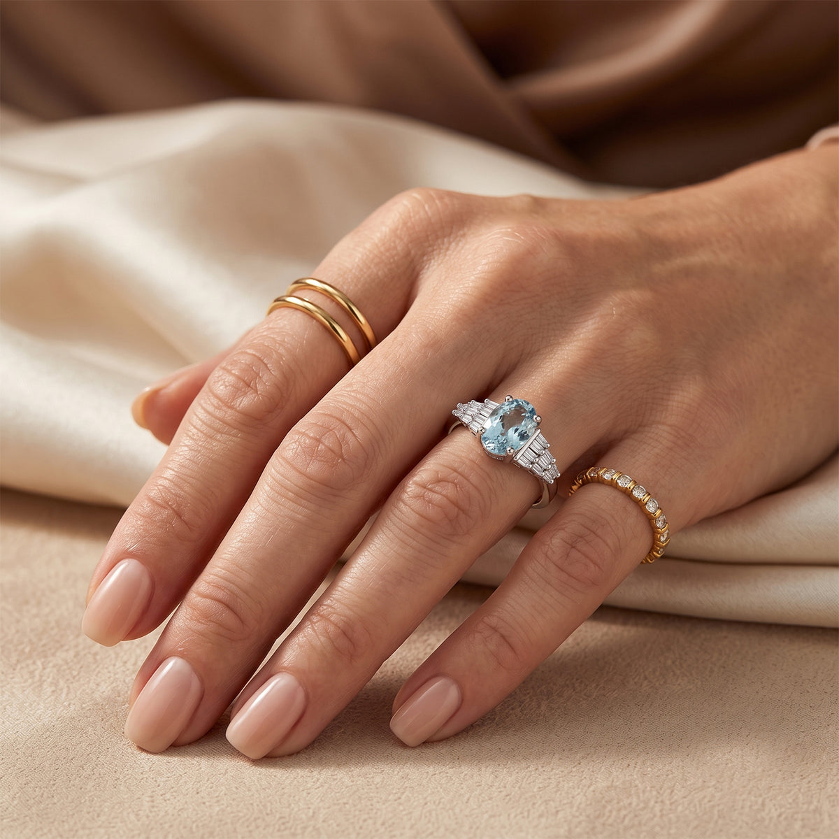 D'Joy - Blue Zircon &amp; White Diamond Ballerina Ring in Rhodium Overlay Sterling Silver 1.50 Ct. 8706508 3