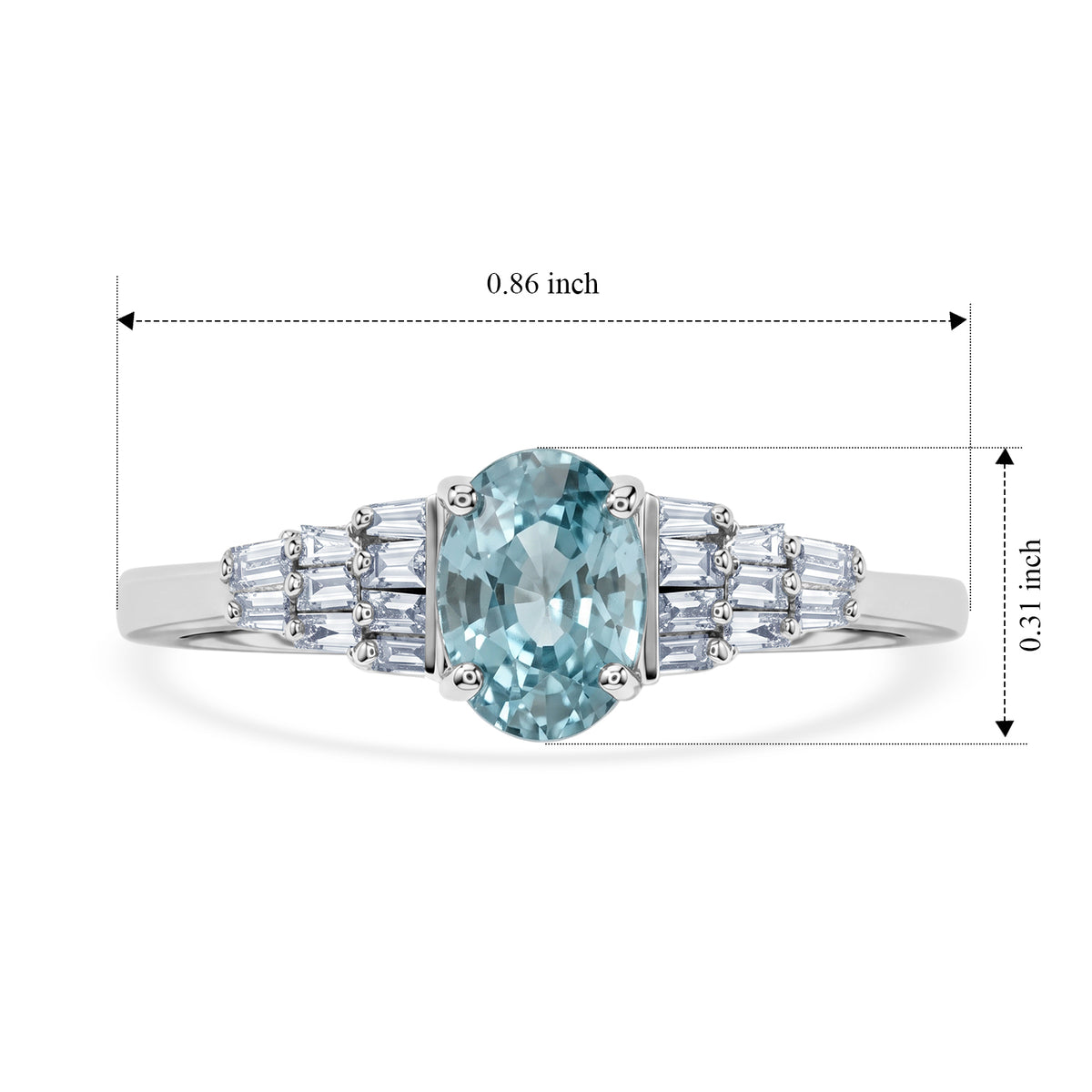 D'Joy - Blue Zircon &amp; White Diamond Ballerina Ring in Rhodium Overlay Sterling Silver 1.50 Ct. 8706508 6