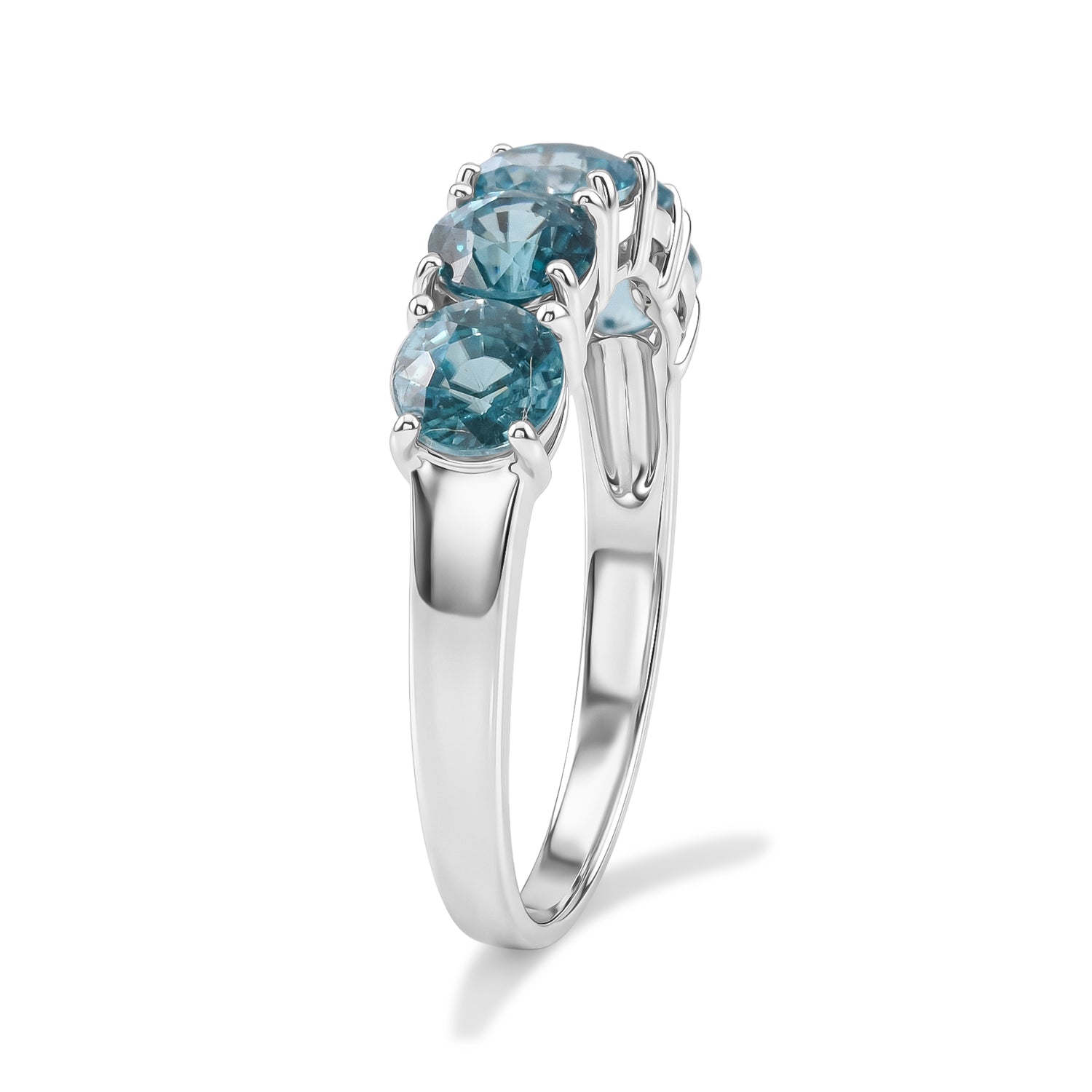 D'Joy - AAA RatanakirI Blue Zircon 5 Stone Ring in Rhodium Overlay Sterling Silver 4.45 Ct. 8706658 4