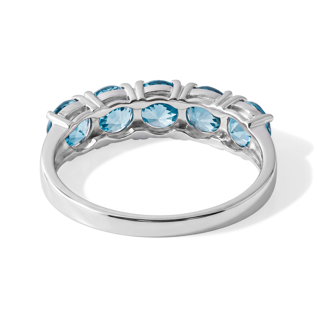 D'Joy - Blue Zircon 5 Stone Ring in Rhodium Overlay Sterling Silver  4.45 Ct._8706658_4