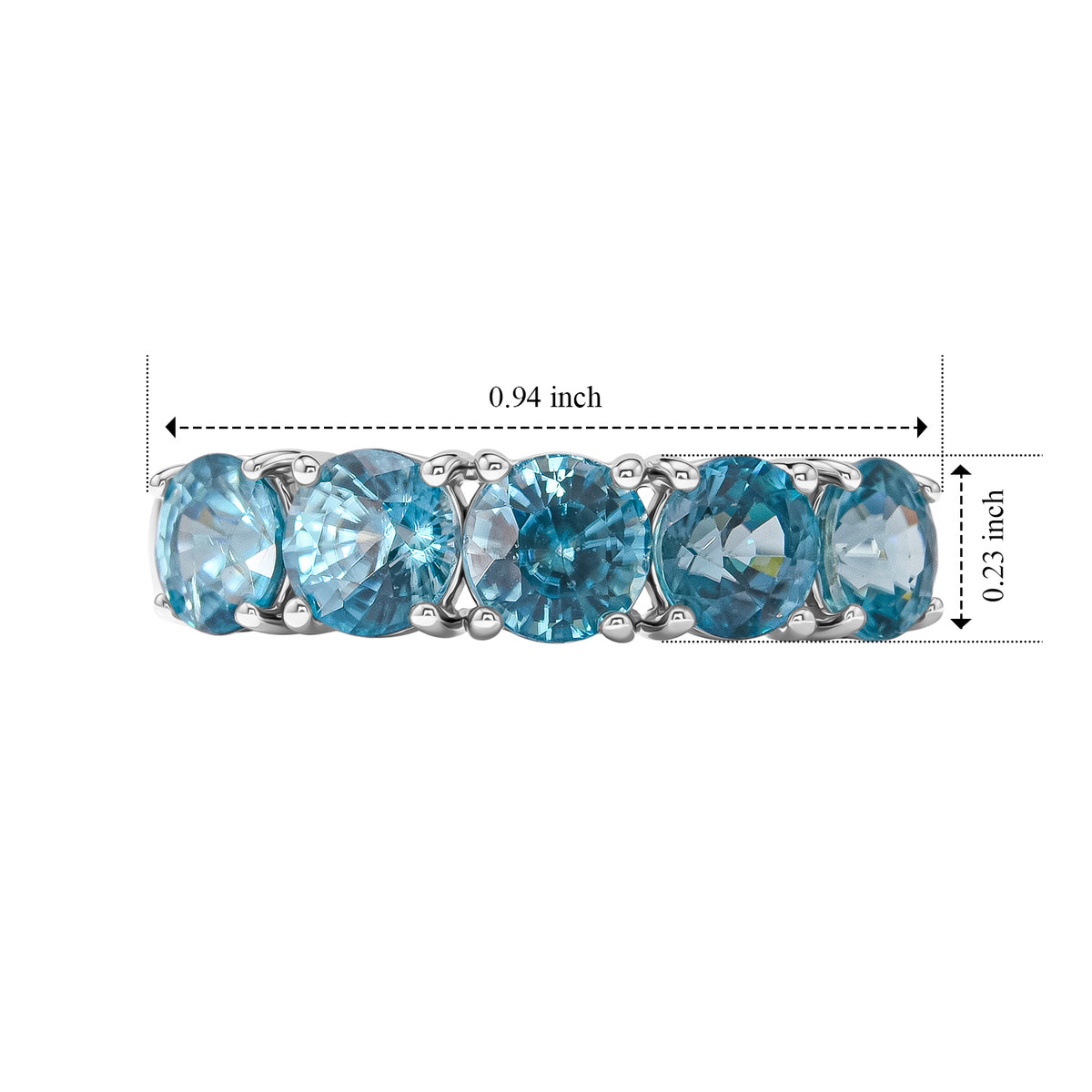 D'Joy - AAA RatanakirI Blue Zircon 5 Stone Ring in Rhodium Overlay Sterling Silver 4.45 Ct. 8706658 6