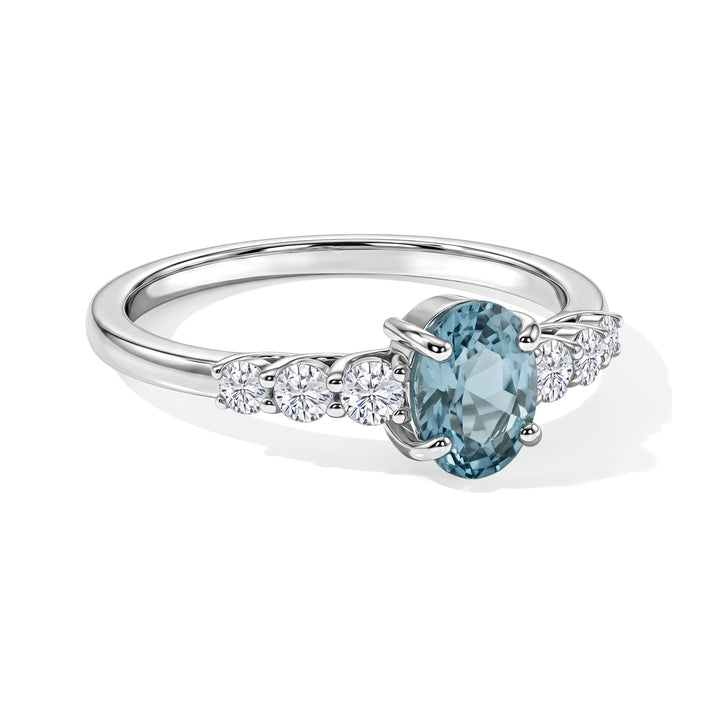 Luxuriant - AAA RatanakirI Blue Zircon &amp; Lab Grown Diamond Ring in Rhodium Overlay Sterling Silver 1.54 Ct. 8706681 1