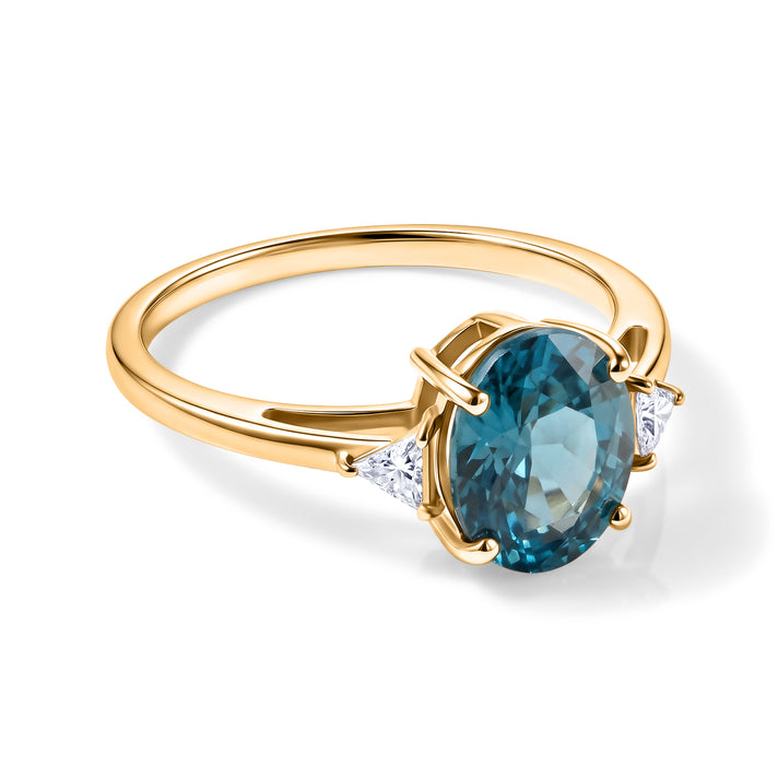 THE BLUE KINGDOM - Luxuriant 9K Yellow Gold AAA RatanakirI Blue Zircon, Lab Grown Diamond SI-GH  Ring 3.930  Ct. 8706690 1