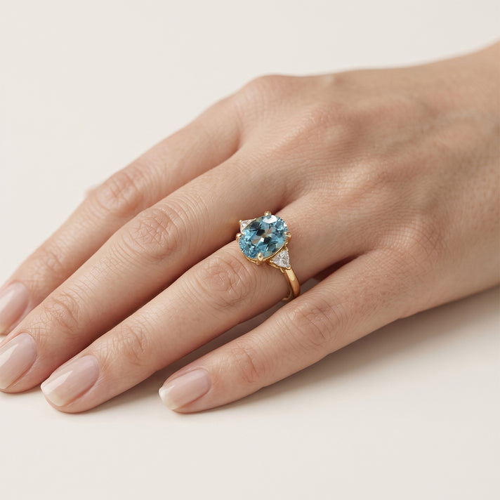 THE BLUE KINGDOM - Luxuriant 9K Yellow Gold AAA RatanakirI Blue Zircon, Lab Grown Diamond SI-GH  Ring 3.930  Ct. 8706690 2