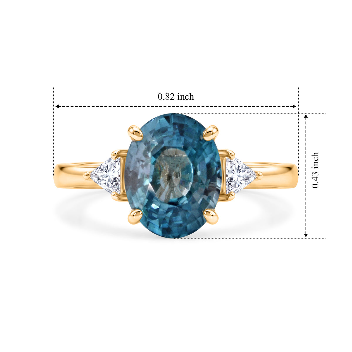 THE BLUE KINGDOM - Luxuriant 9K Yellow Gold AAA RatanakirI Blue Zircon &amp; Lab Grown Diamond (SI/G-H) Trilogy Ring 3.93 Ct. 8706691 6