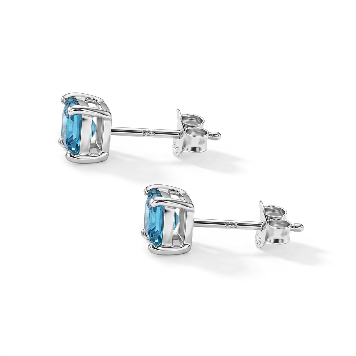 D'Joy - AAA RatanakirI Blue Zircon Solitaire Stud Earring with Push Back in Rhodium Overlay Sterling Silver 2.00 Ct. V32512754 4