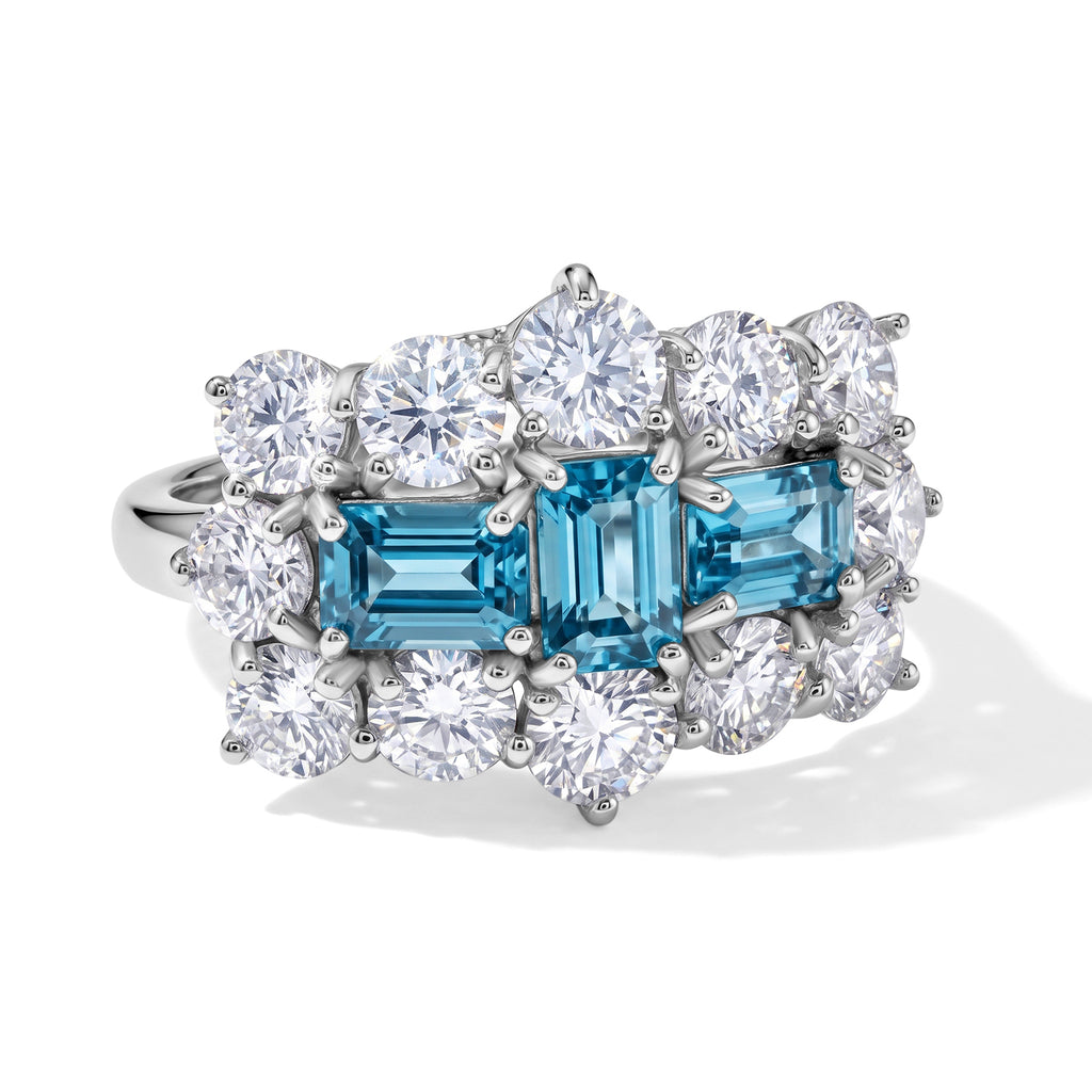 D'Joy Blue Zircon, Moissanite Ring in Rhodium OverlaySterling Silver  5.850  Ct._8706757