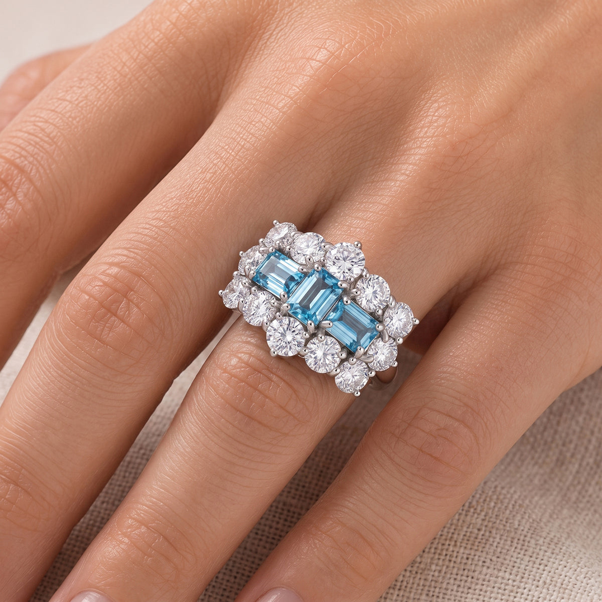 D'Joy - AAA RatanakirI Ratanakiri Blue Zircon &amp; Moissanite Boat Ring in Rhodium Overlay Sterling Silver 5.85 Ct. 8706757 2