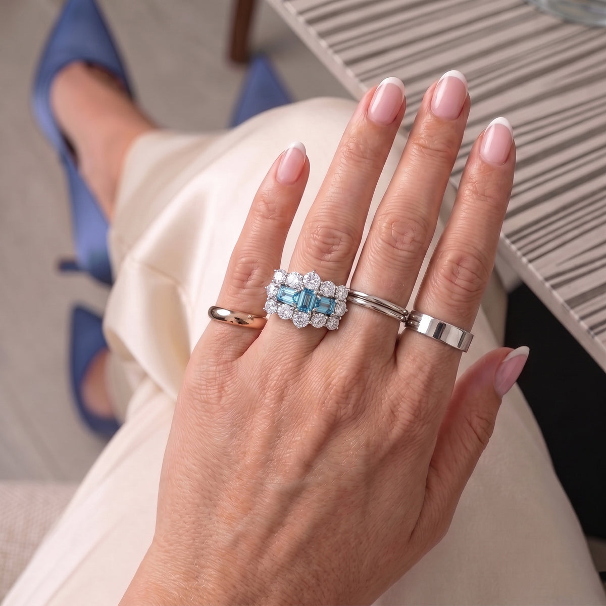D'Joy - AAA RatanakirI Ratanakiri Blue Zircon &amp; Moissanite Boat Ring in Rhodium Overlay Sterling Silver 5.85 Ct. 8706757 3