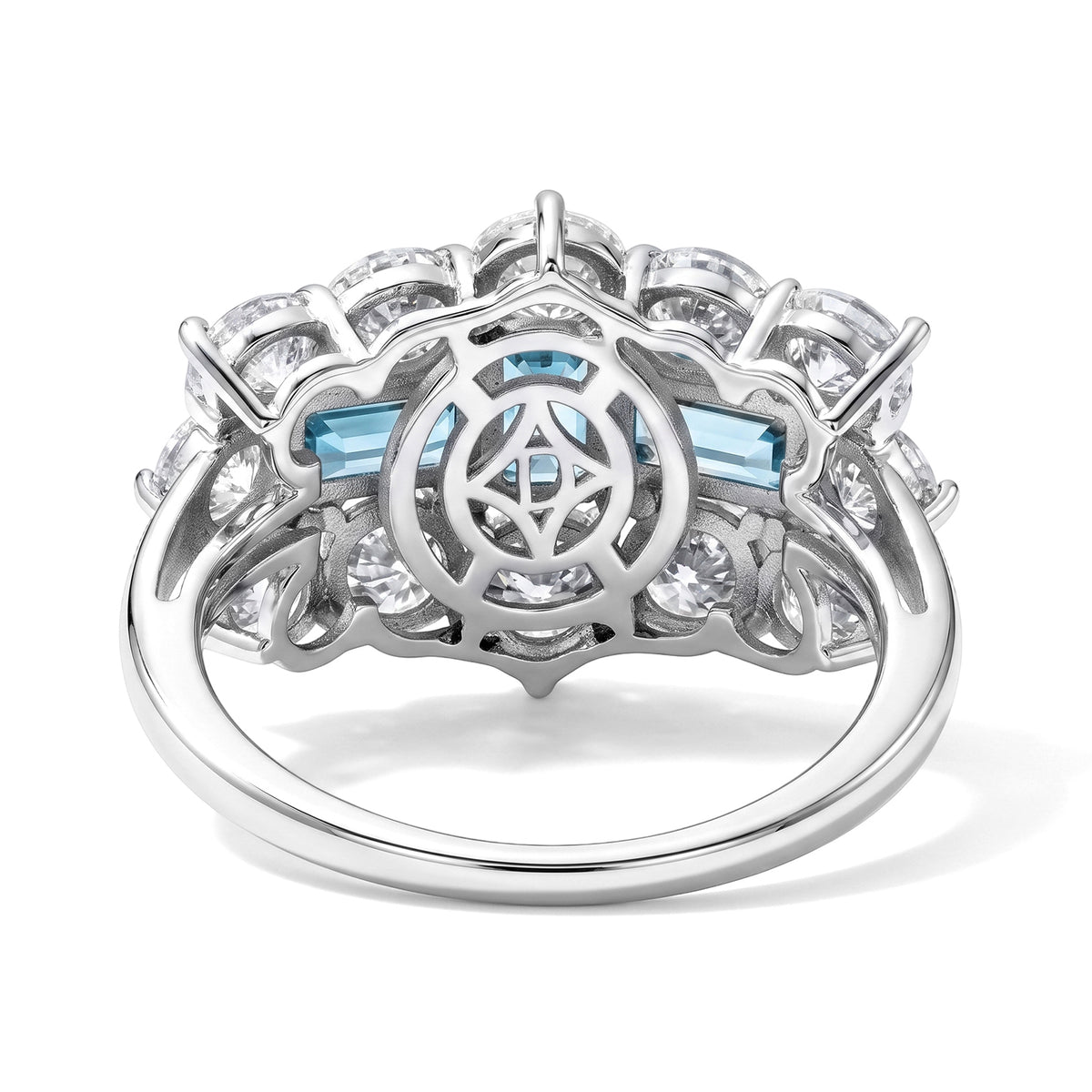 D'Joy - AAA RatanakirI Ratanakiri Blue Zircon &amp; Moissanite Boat Ring in Rhodium Overlay Sterling Silver 5.85 Ct. 8706757 5