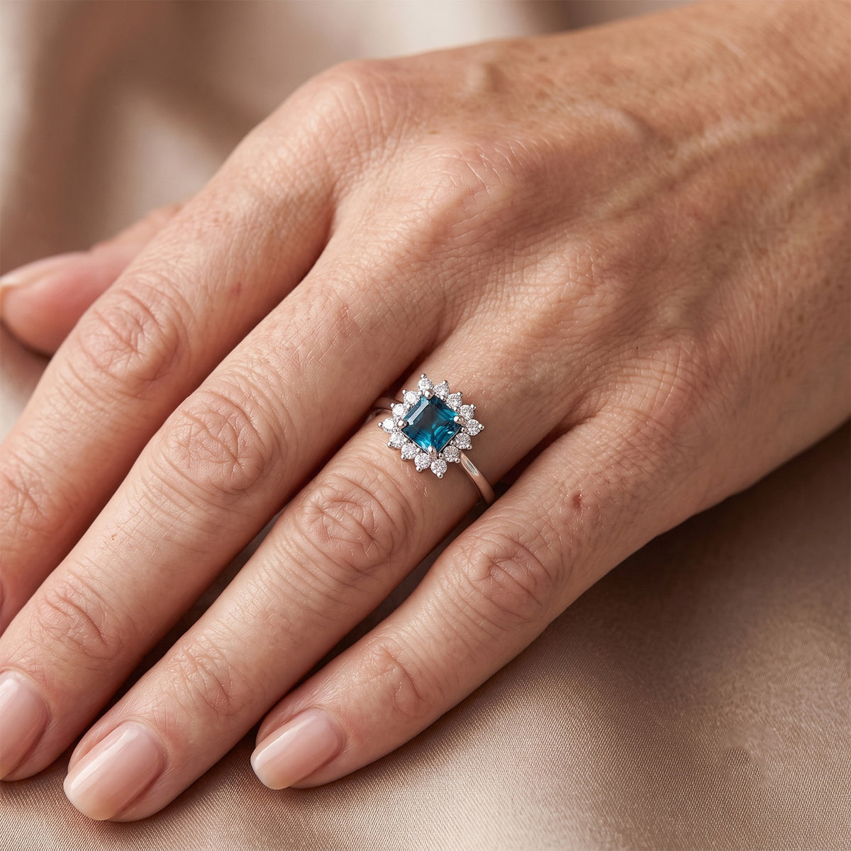 Luxuriant - AAA RatanakirI Blue Zircon &amp; Lab Grown Diamond Halo Ring in Rhodium Overlay Sterling Silver 1.75 Ct. 8706766 2
