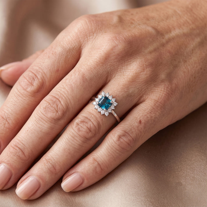 Luxuriant - AAA RatanakirI Blue Zircon &amp; Lab Grown Diamond Halo Ring in Rhodium Overlay Sterling Silver 1.75 Ct. 8706766 2