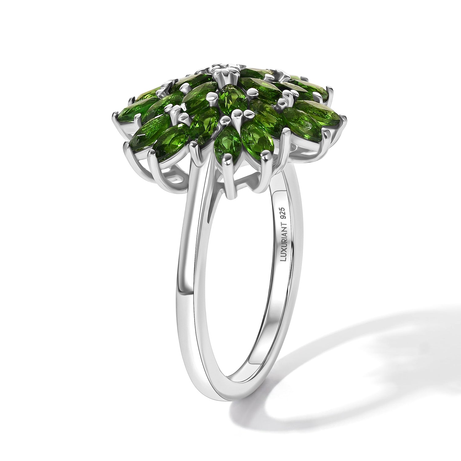 Luxuriant - Natural Chrome Diopside &amp; Lab Grown Diamond (SI-G-H) Floral Cluster Ring in Rhodium Overlay Sterling Silver 2.16 Ct. 8706847 4