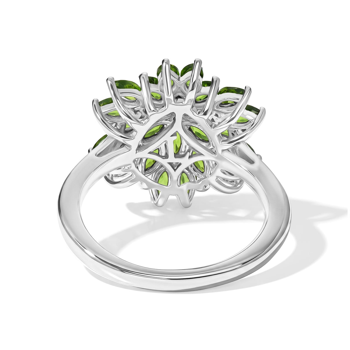 Luxuriant - Natural Chrome Diopside &amp; Lab Grown Diamond (SI-G-H) Floral Cluster Ring in Rhodium Overlay Sterling Silver 2.16 Ct. 8706847 5