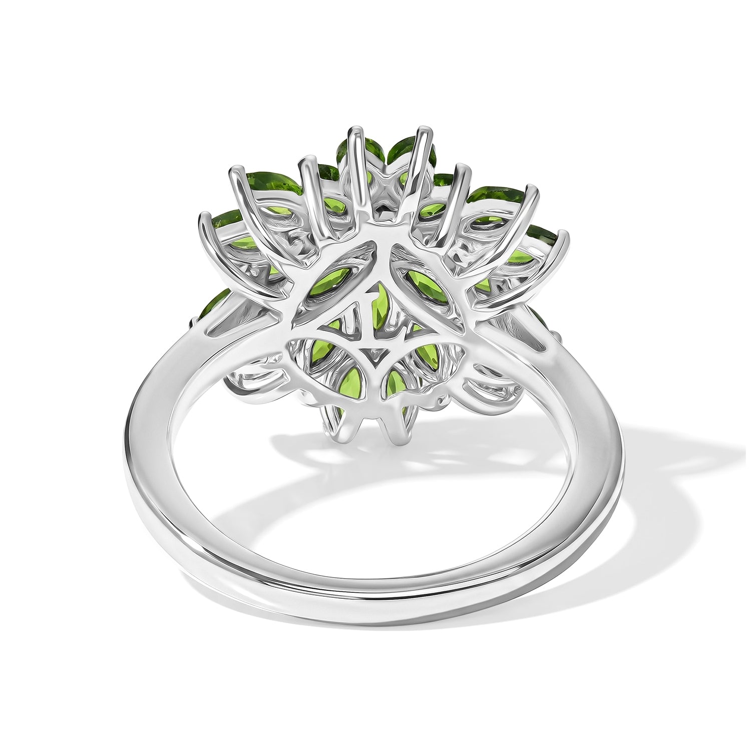 Luxuriant - Natural Chrome Diopside &amp; Lab Grown Diamond (SI-G-H) Floral Cluster Ring in Rhodium Overlay Sterling Silver 2.16 Ct. 8706847 5