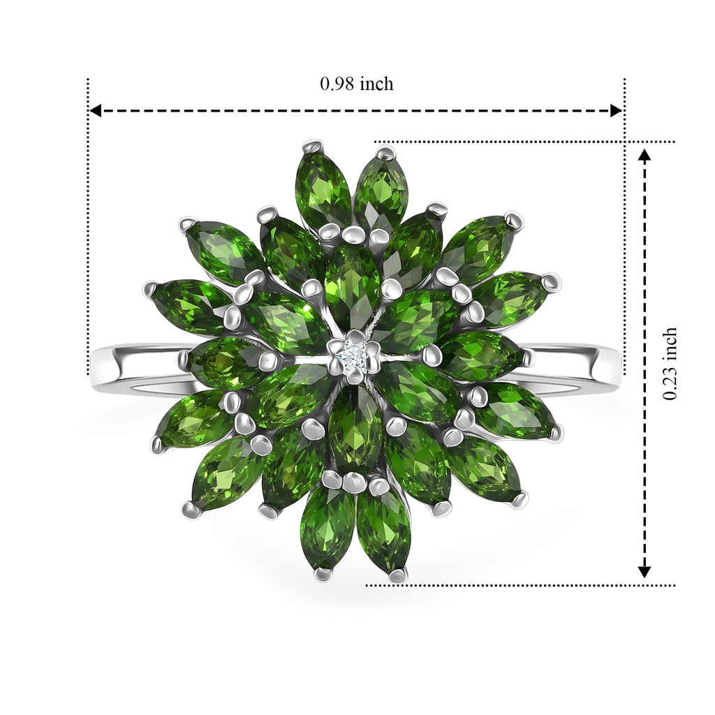 Luxuriant Natural Chrome Diopside, Lab Grown Diamond Cluster Ring in Rhodium OverlaySterling Silver  2.165  Ct._8706847_5