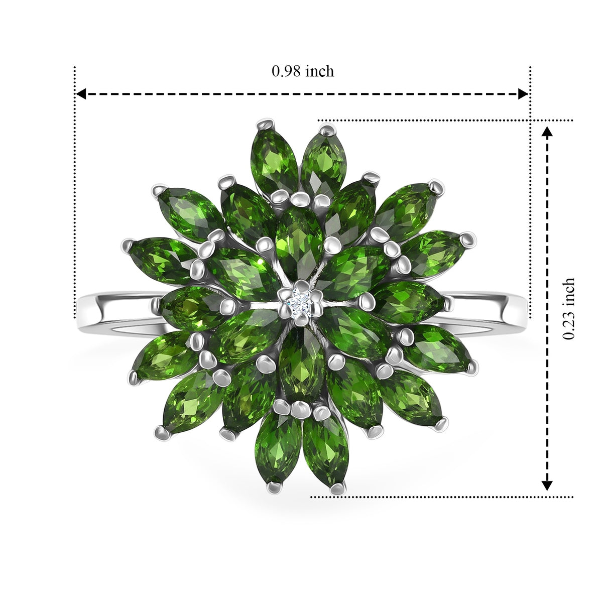 Luxuriant - Natural Chrome Diopside &amp; Lab Grown Diamond (SI-G-H) Floral Cluster Ring in Rhodium Overlay Sterling Silver 2.16 Ct. 8706847 6