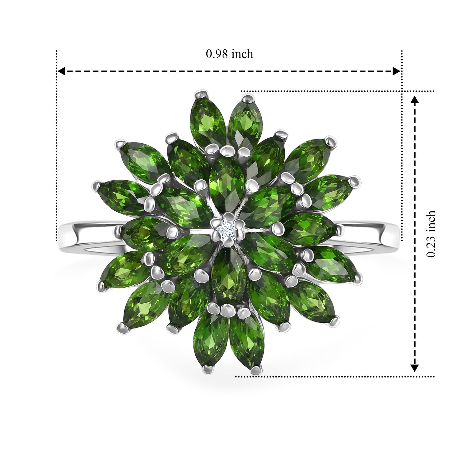 Luxuriant - Natural Chrome Diopside &amp; Lab Grown Diamond (SI-G-H) Floral Cluster Ring in Rhodium Overlay Sterling Silver 2.16 Ct. 8706847 6