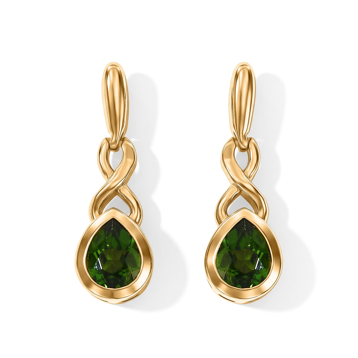 D'Joy - Natural Chrome Diopside Solitaire Dangling Earring with Push Back in Yellow Gold Plated Sterling Silver 8706901 0
