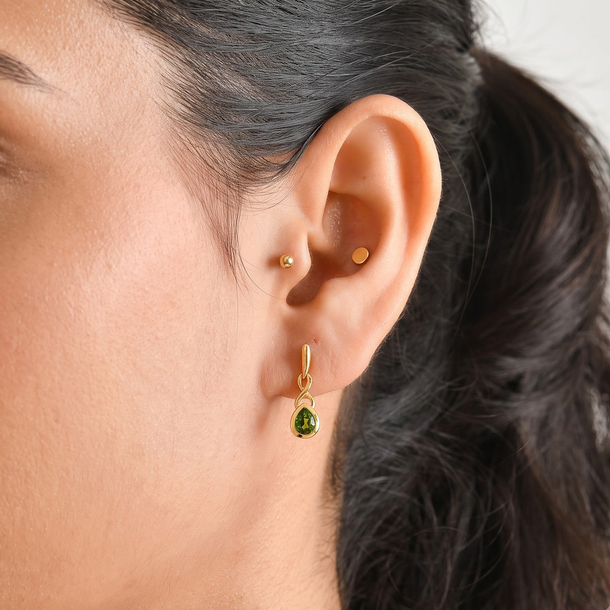 D'Joy - Natural Chrome Diopside Solitaire Dangling Earring with Push Back in Yellow Gold Plated Sterling Silver 8706901 3
