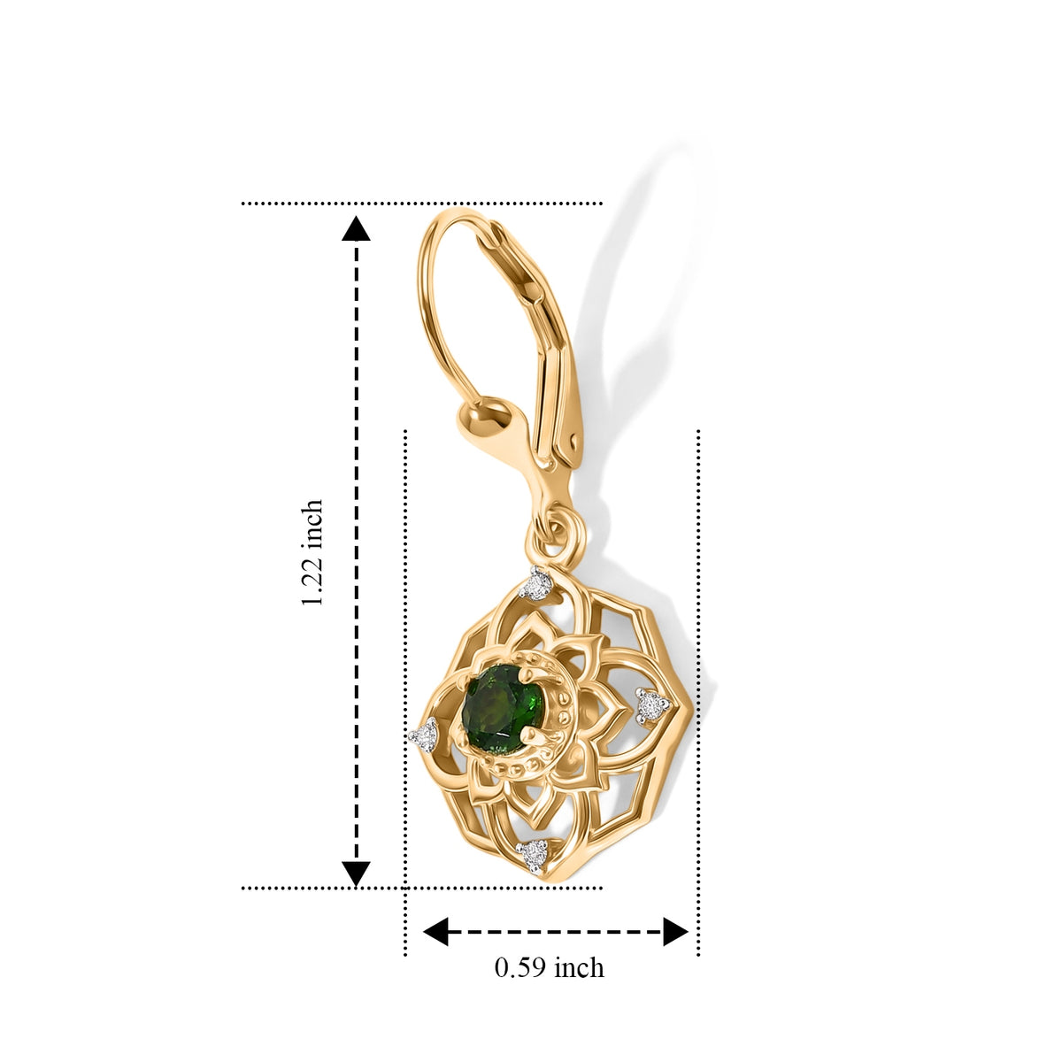 D'Joy - Natural Chrome Diopside &amp; White Zircon Lotus Mandala Earring with Lever Back in Yellow Gold Plated Sterling Silver V32577604 5