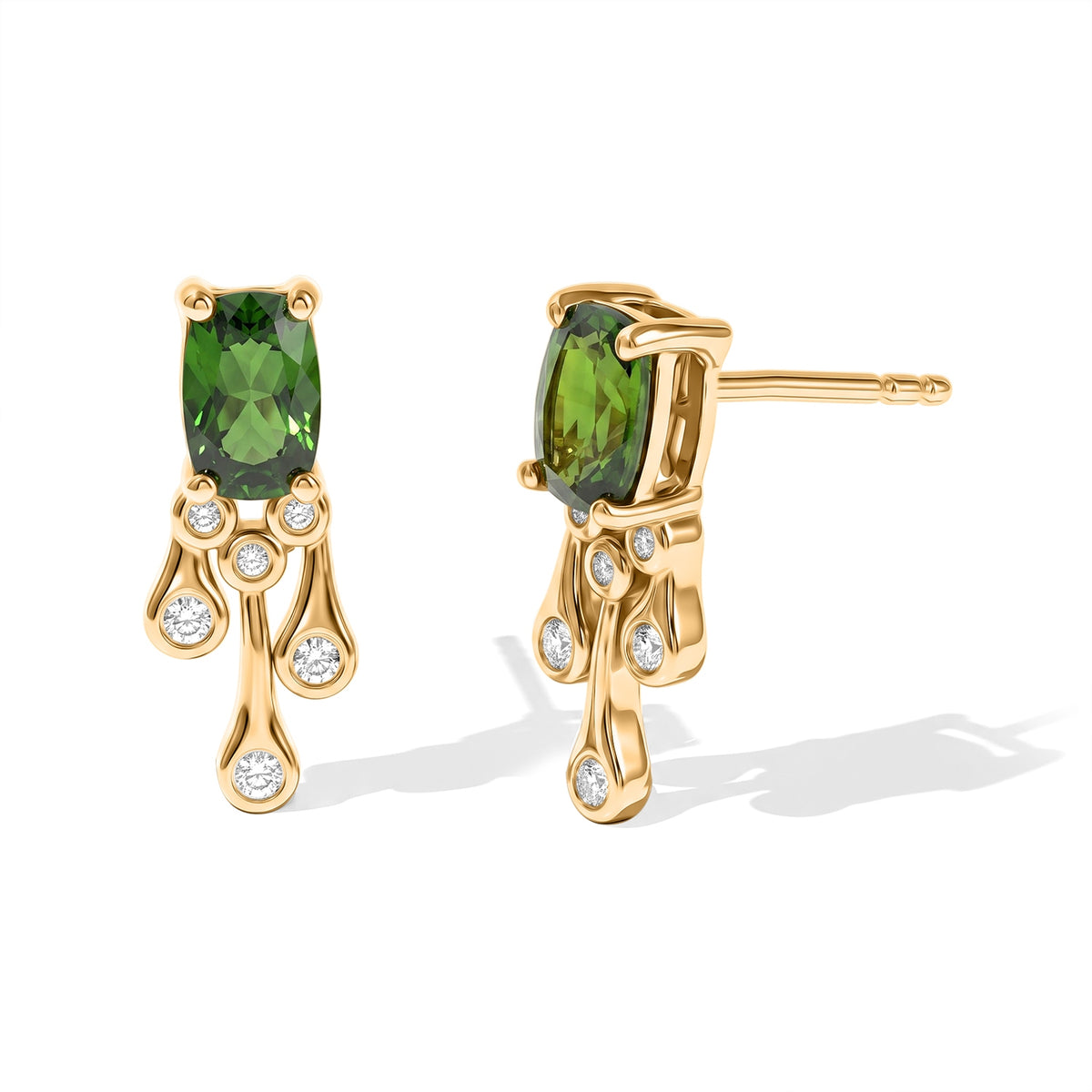 D'Joy - Natural Chrome Diopside &amp; Moissanite Dangling Earring with Push Post in Yellow Gold Plated Sterling Silver 1.50 Ct. V32577475 0