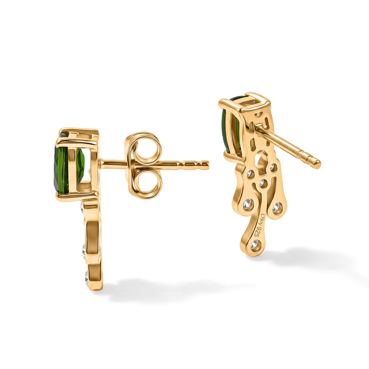 D'Joy - Natural Chrome Diopside &amp; Moissanite Dangling Earring with Push Post in Yellow Gold Plated Sterling Silver 1.50 Ct. V32577475 4