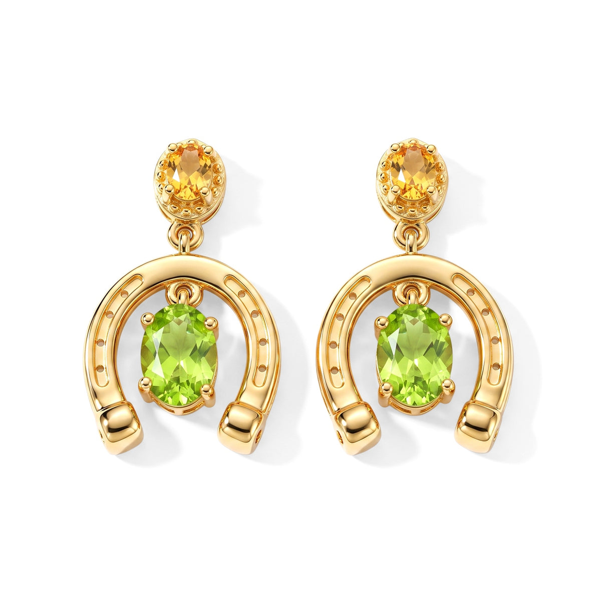 D'Joy - Natural Hebei Peridot &amp; Citrine Horseshoe Dangling Earring with Push Post in Yellow Gold Plated Sterling Silver 2.00 Ct. V32513701 0