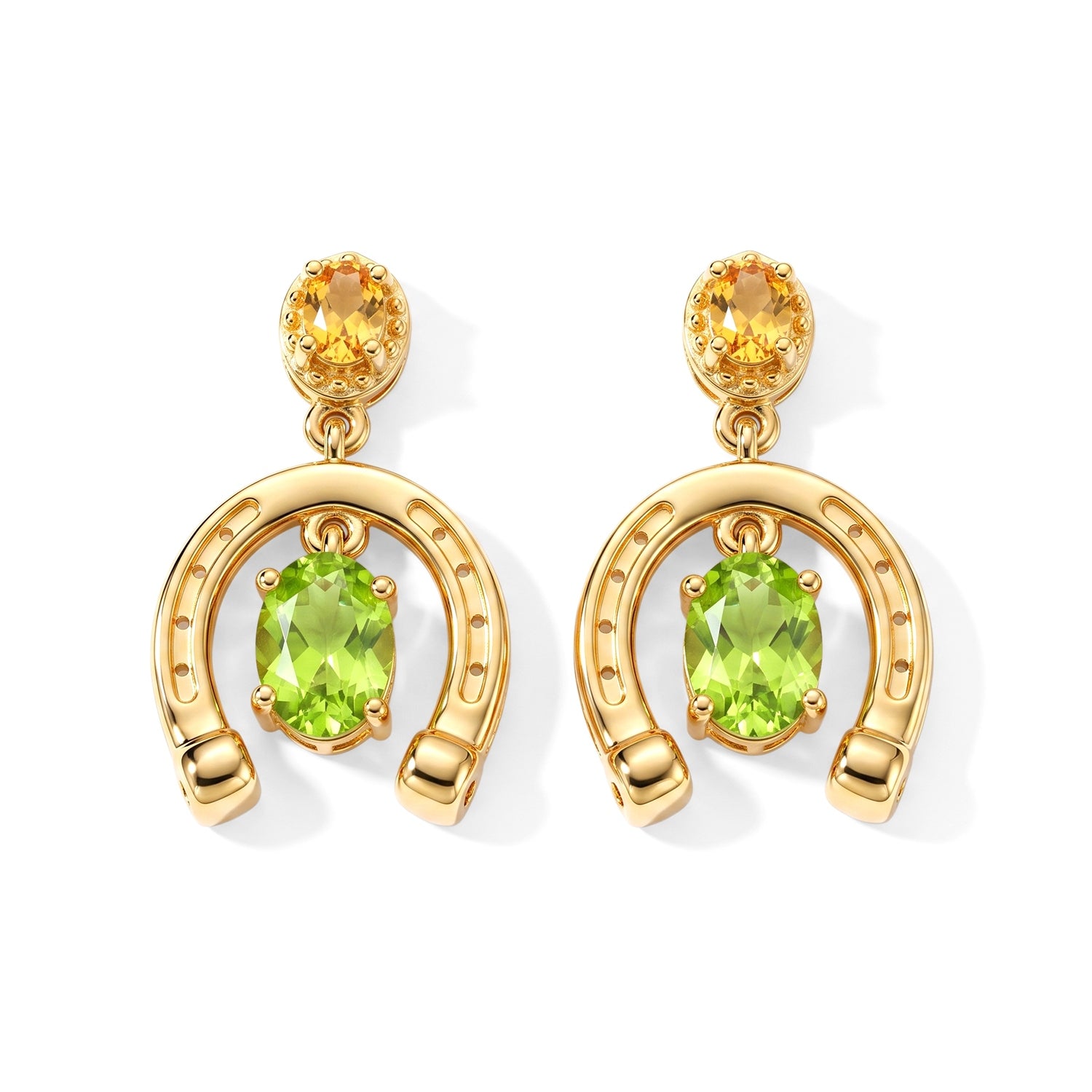 D'Joy - Natural Hebei Peridot &amp; Citrine Horseshoe Dangling Earring with Push Post in Yellow Gold Plated Sterling Silver 2.00 Ct. V32513701 0