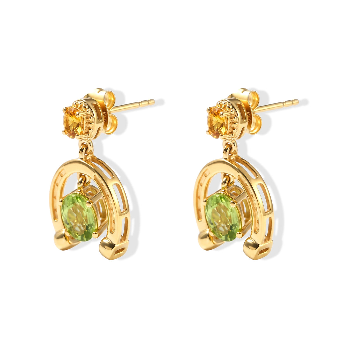 D'Joy - Natural Hebei Peridot &amp; Citrine Horseshoe Dangling Earring with Push Post in Yellow Gold Plated Sterling Silver 2.00 Ct. V32513701 4