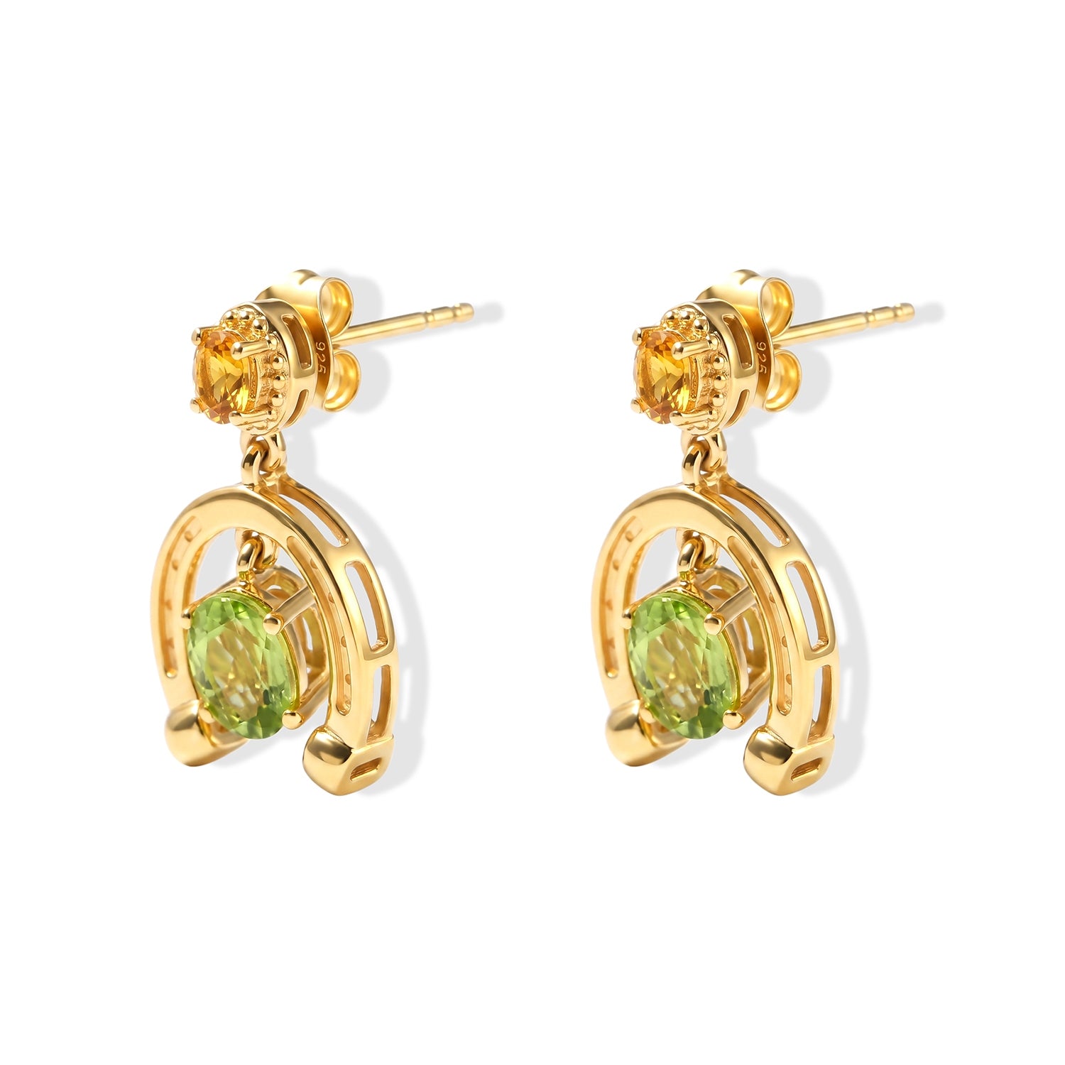 D'Joy - Natural Hebei Peridot &amp; Citrine Horseshoe Dangling Earring with Push Post in Yellow Gold Plated Sterling Silver 2.00 Ct. V32513701 4