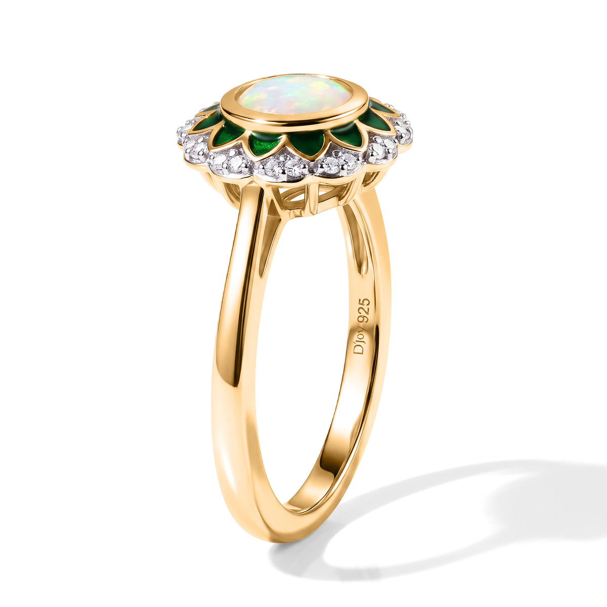 D'Joy - Ethiopian Opal &amp; White Zircon Floral Halo Ring in Yellow Gold Plated Sterling Silver 8707674 2