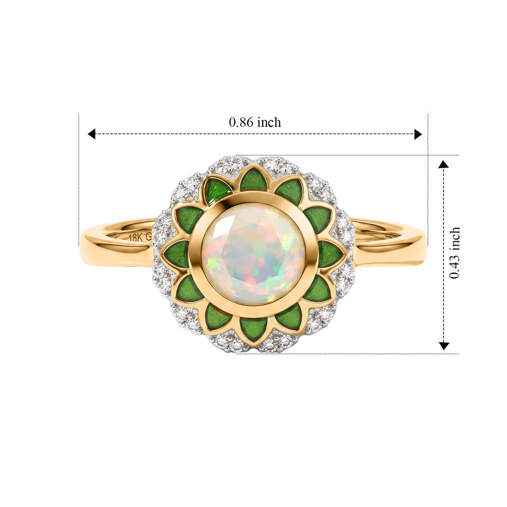 D'Joy - Ethiopian Opal & White Zircon Floral Halo Ring in Yellow Gold Plated Sterling Silver_8707674_5
