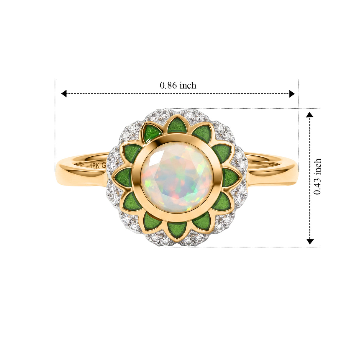 D'Joy - Ethiopian Opal &amp; White Zircon Floral Halo Ring in Yellow Gold Plated Sterling Silver 8707674 4